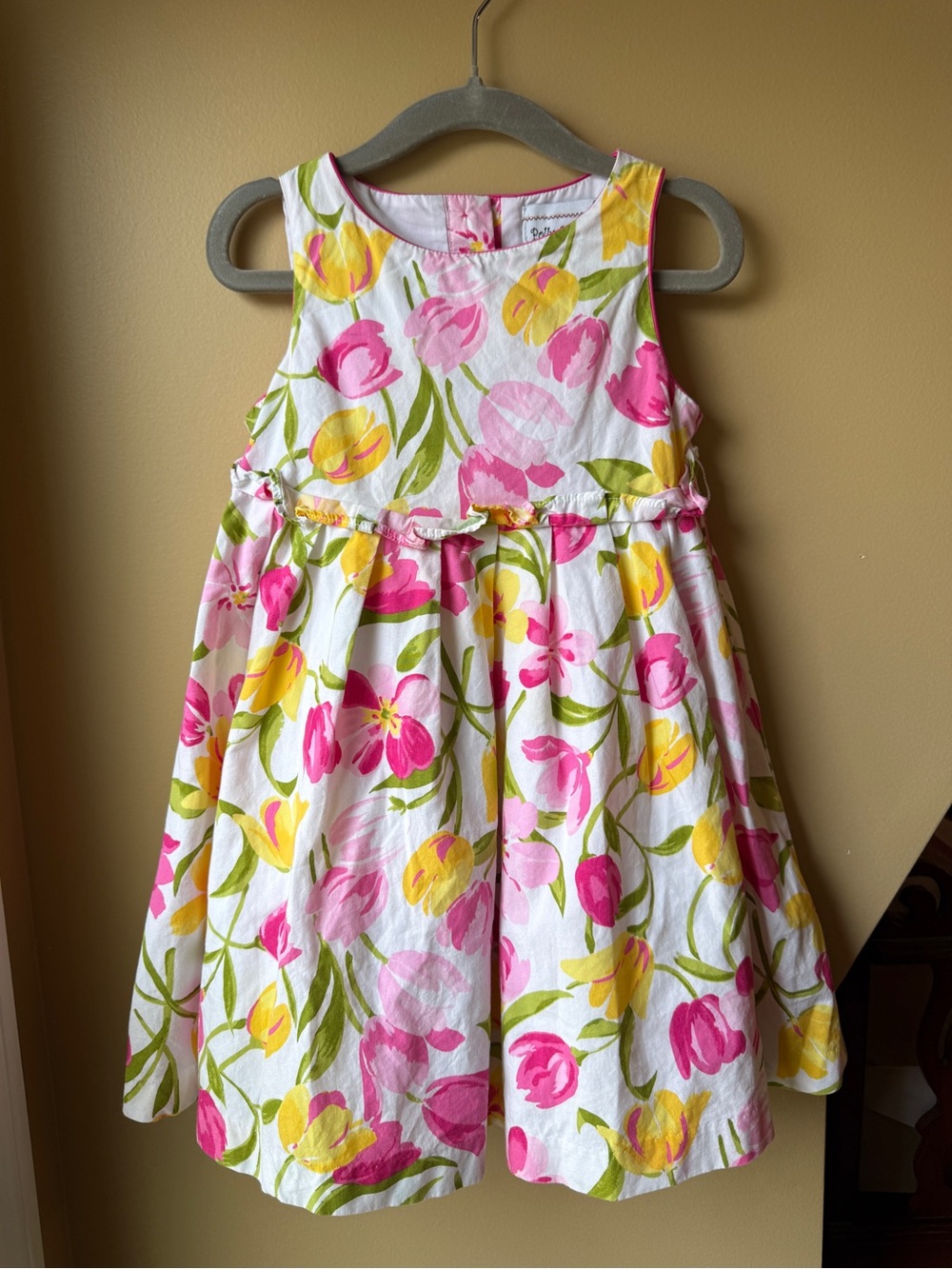 Polly & Friends Floral Tulip Dress Pink Yellow 3T Kidcore Cottagecore Twirl